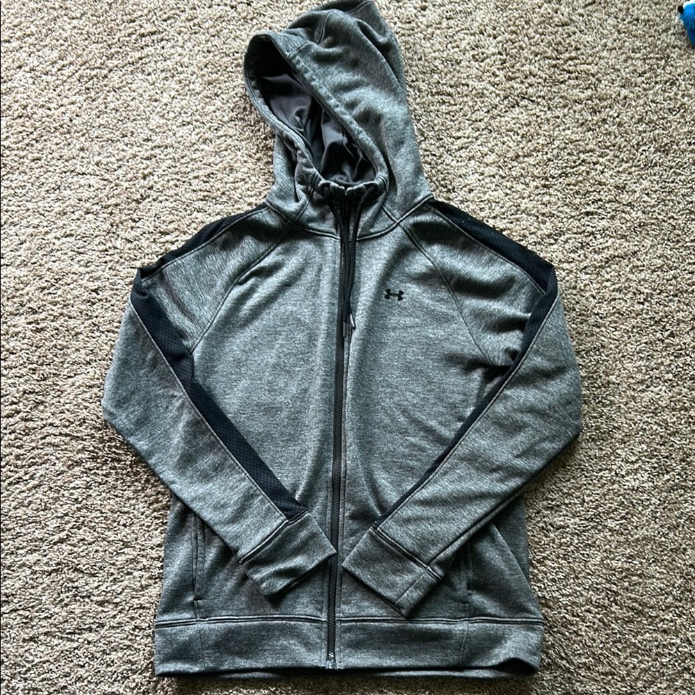 Under Armour Charcoal and Black Hoodie with Partial Mesh Sleeves